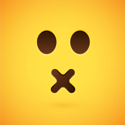 Realistic yellow emoticon in front of a yellow background, vector illustration