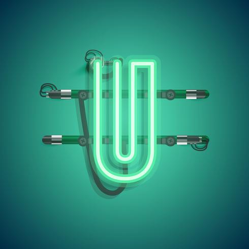 Realistic neon character with wires and console, vector illustration