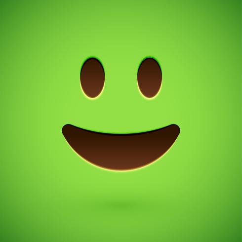 Green realistic emoticon smiley face, vector illustration