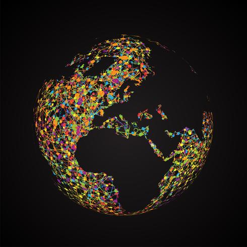 Dotted world with connections, vector illustration