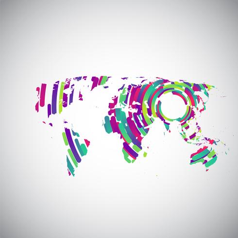 Mapa del mundo abstracto con círculos de colores para publicidad, vector