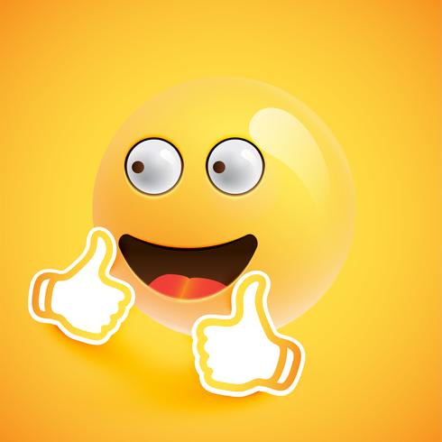 Emoticon with thumbs up, vector illustration