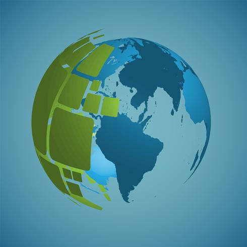 World globe on a blue background, vector illustration