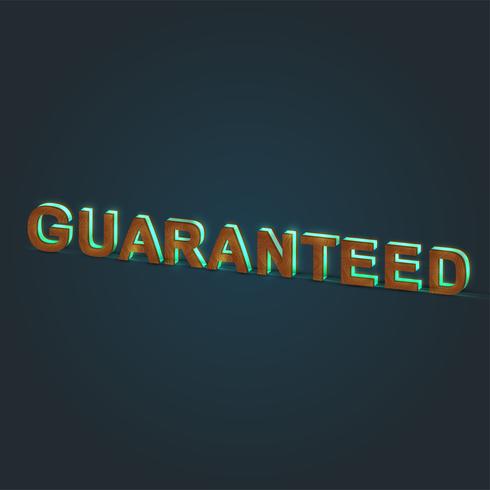 'GUARANTEED' - Realistic illustration of a word made by wood and glowing glass, vector