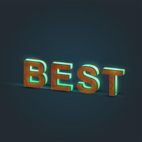 &#39;BEST&#39; - Ilustración realista de una palabra hecha por madera y vidrio brillante, vector