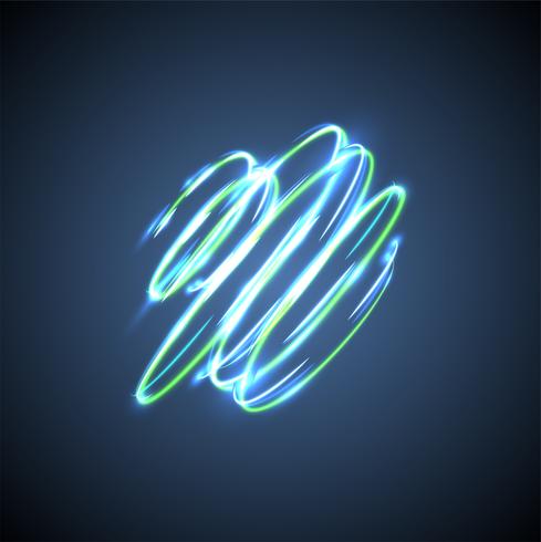 Neon blurry circles on a blue background, vector illustration.