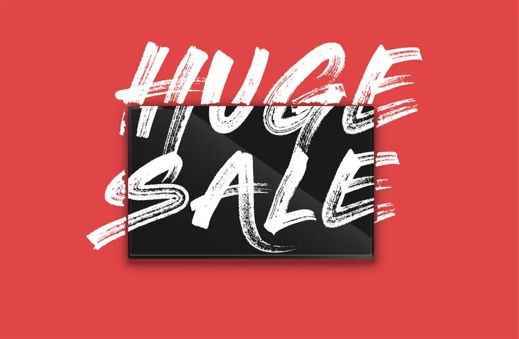 High-detailed notebook with painted 'HUGE SALE' on the screen, vector illustration