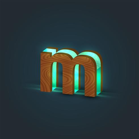 3D, realistic, glass and wood character from a typeface, vector