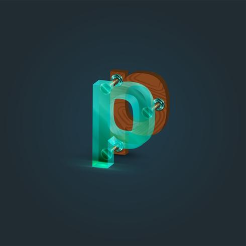 Realistic wood and glass character from a typeset, vector illustration