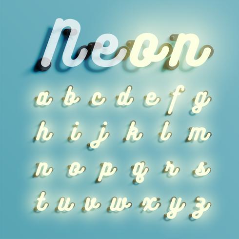 Realistic neon character set, vector illustration