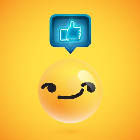 High detailed emoticon with thumbs up sign, vector illustration