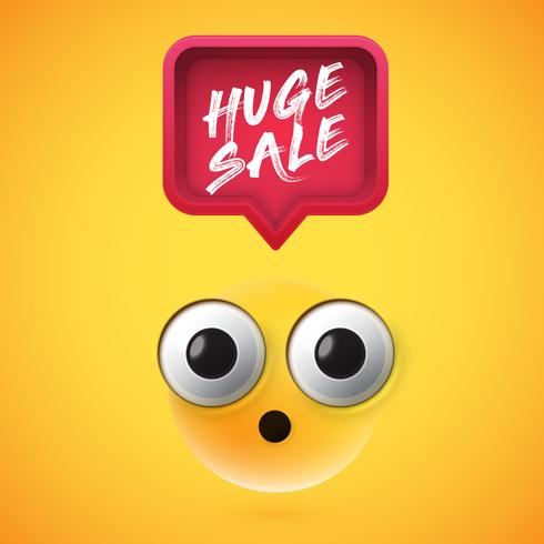High detailed wondering smiley with a 3D speech bubble, vector illustration