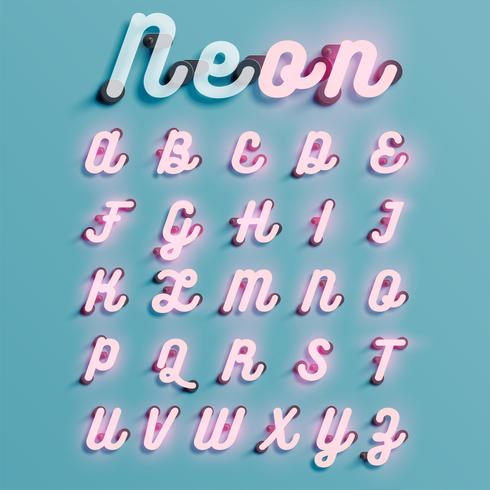 Realistic neon character set, vector illustration