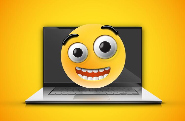 High-detailed emoticon on a notebook screen, vector illustration