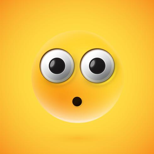 Highly detailed wondered emoticon, vector illustration