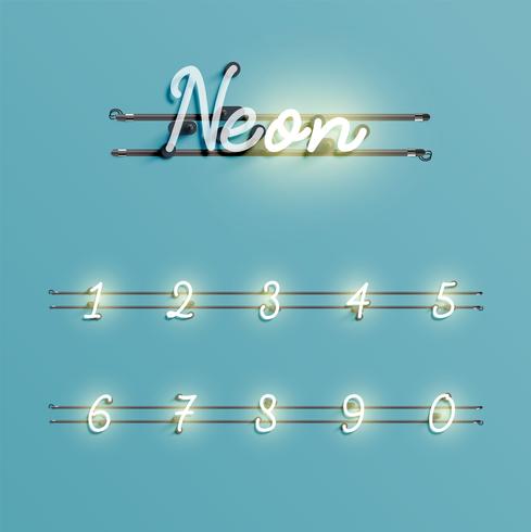 Realistic neon font with wires and console, vector illustration