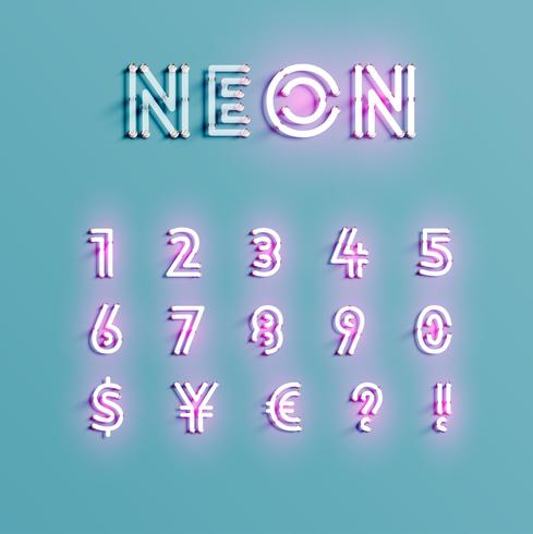 Realistic neon character set, vector illustration