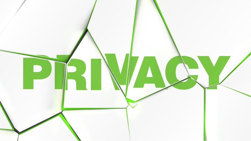 Word of 'PRIVACY' on a broken white surface, vector illustration
