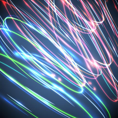 Neon blurry circles on a blue background, vector illustration.