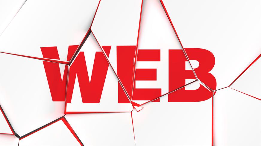 Word of 'WEB' on a broken white surface, vector illustration
