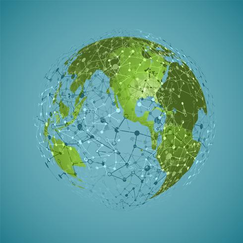 World globe on a blue background, vector illustration