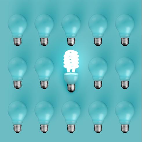 Energy saver lightbulb among old ones, vector illustration