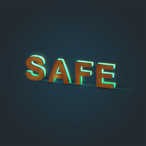 'SAFE' - Realistic illustration of a word made by wood and glowing glass, vector