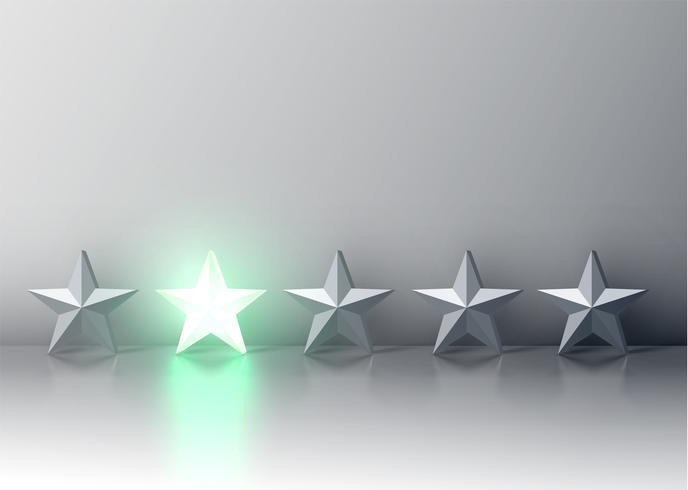 Glowing green 3D star rating, vector illustartion