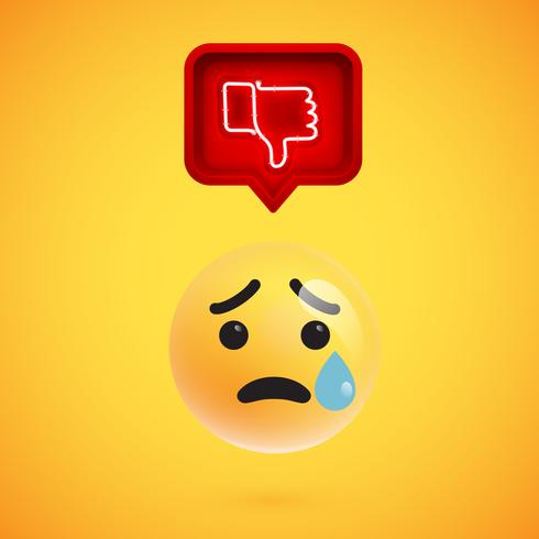 Realistic 3D emoticon with neon glowing dislike sign in a 3D speech bubble, vector illustration