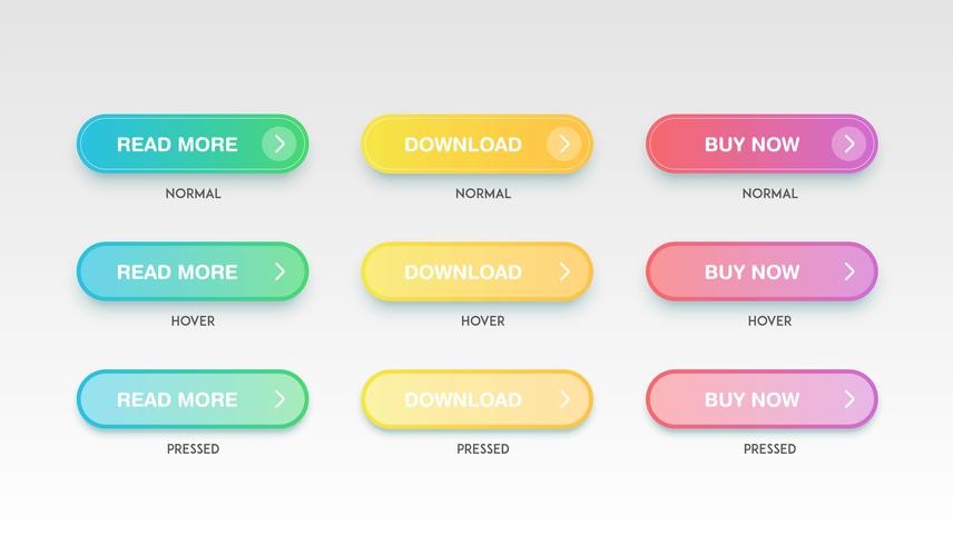 Colorful clean buttons for websites, vector illustration