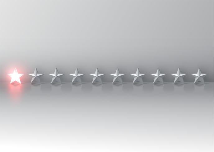 Glowing red 3D star rating, vector illustartion