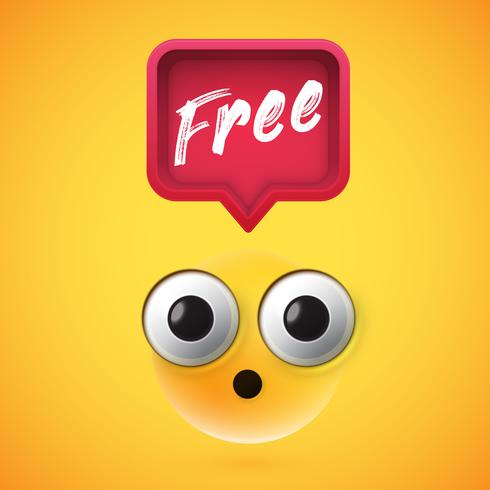 High detailed wondering smiley with a 3D speech bubble, vector illustration