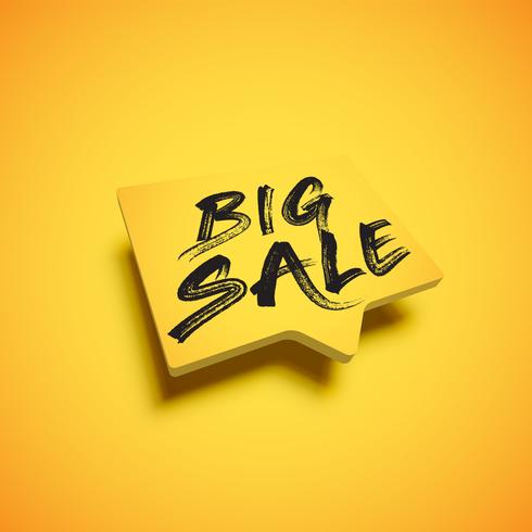 High-detailed yellow speech bubble with 'BIG SALE' title, vector illustration