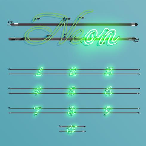 Realistic neon font with wires and console, vector illustration