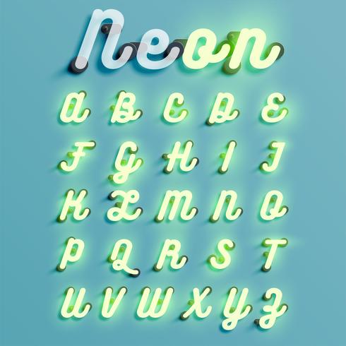 Conjunto de caracteres de neón realista, ilustración vectorial vector
