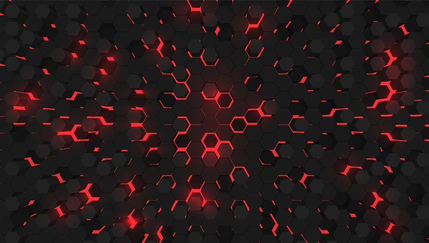 Red 3D hexagon tech background, vector illustration