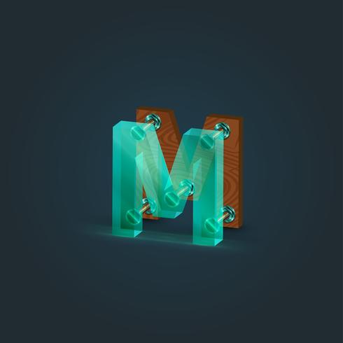 Realistic wood and glass character from a typeset, vector illustration