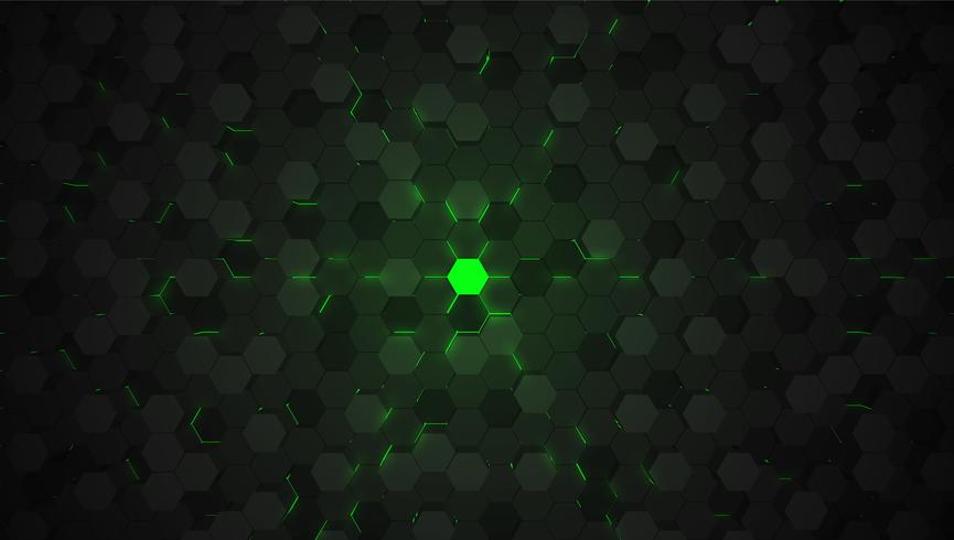 Fondo de tecnología hexagonal verde 3D, ilustración vectorial vector