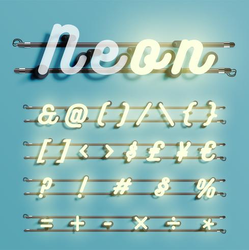 Realistic neon font with wires and console, vector illustration