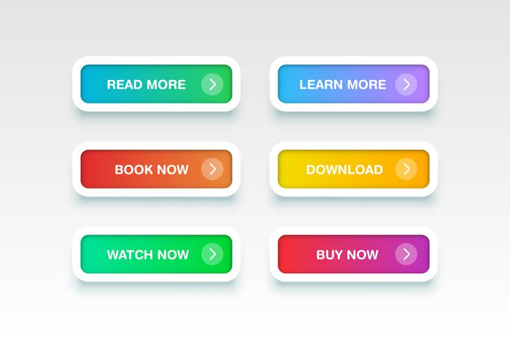 Colorful clean buttons for websites, vector illustration