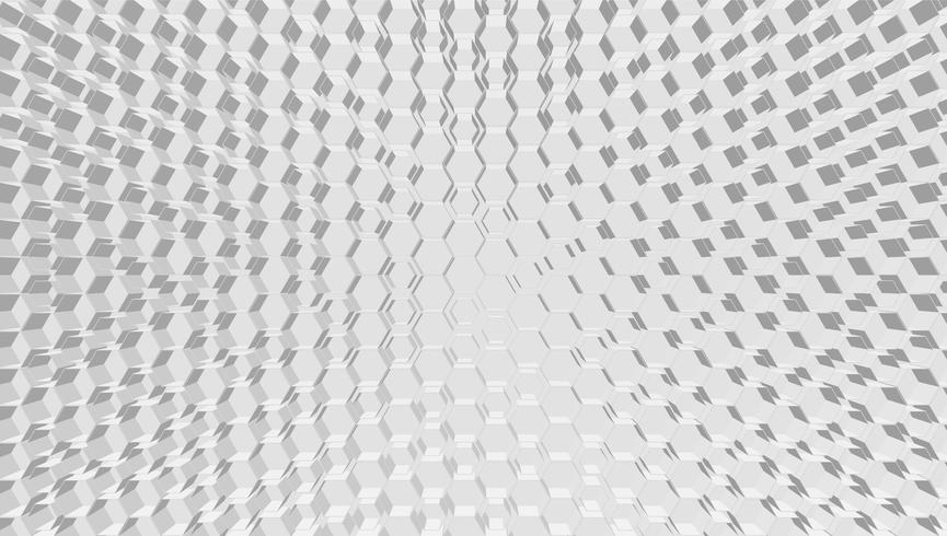 White 3D hexagon grid tech background, vector illustration