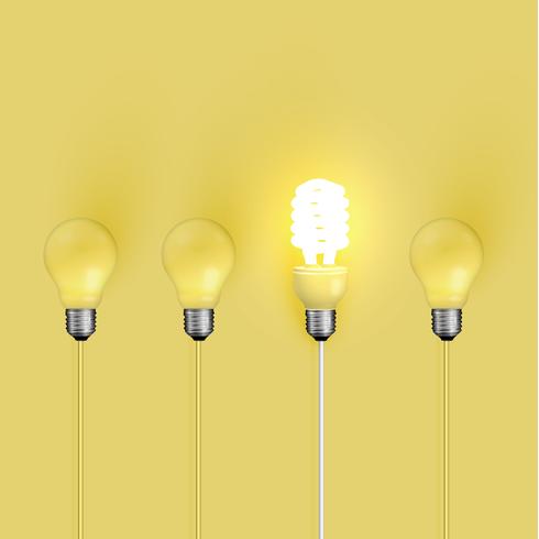 Energy saver lightbulb among old ones, vector illustration