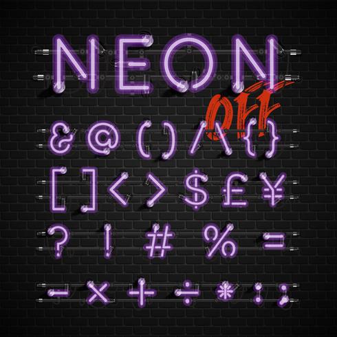 High detailed neon font set, vector illustration