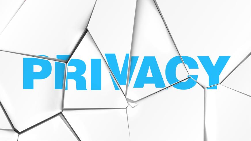 Word of 'PRIVACY' on a broken white surface, vector illustration
