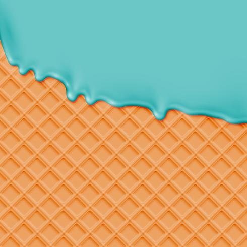 Realistic waffle with melting icecream, vector illustration