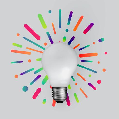 Realistic matte lightbulb with colorful background, vector illustration