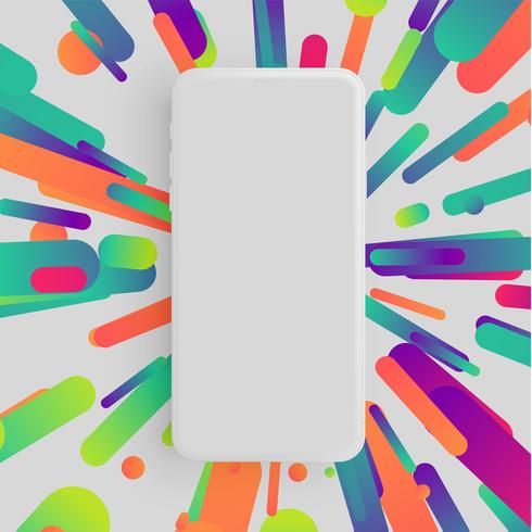 Realistic matte smartphone with colorful background, vector illustration