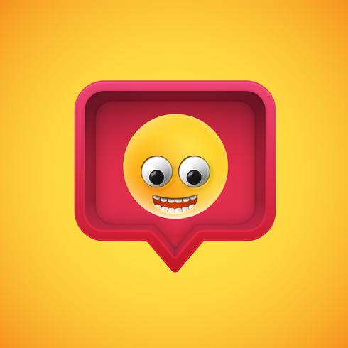 Realistic 3D emoticon in a 3D speech bubble, vector illustration