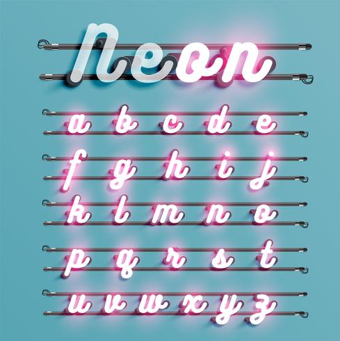 Realistic neon font with wires and console, vector illustration