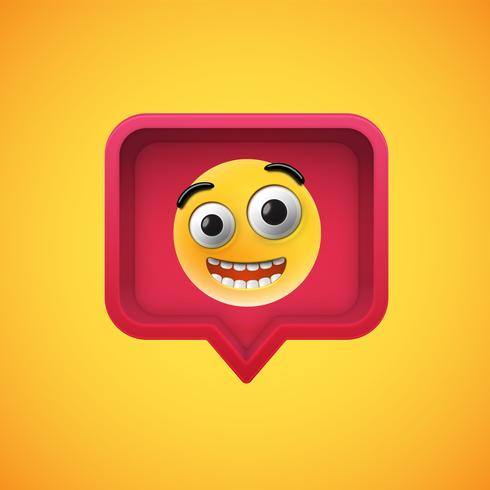 Realistic 3D emoticon in a 3D speech bubble, vector illustration